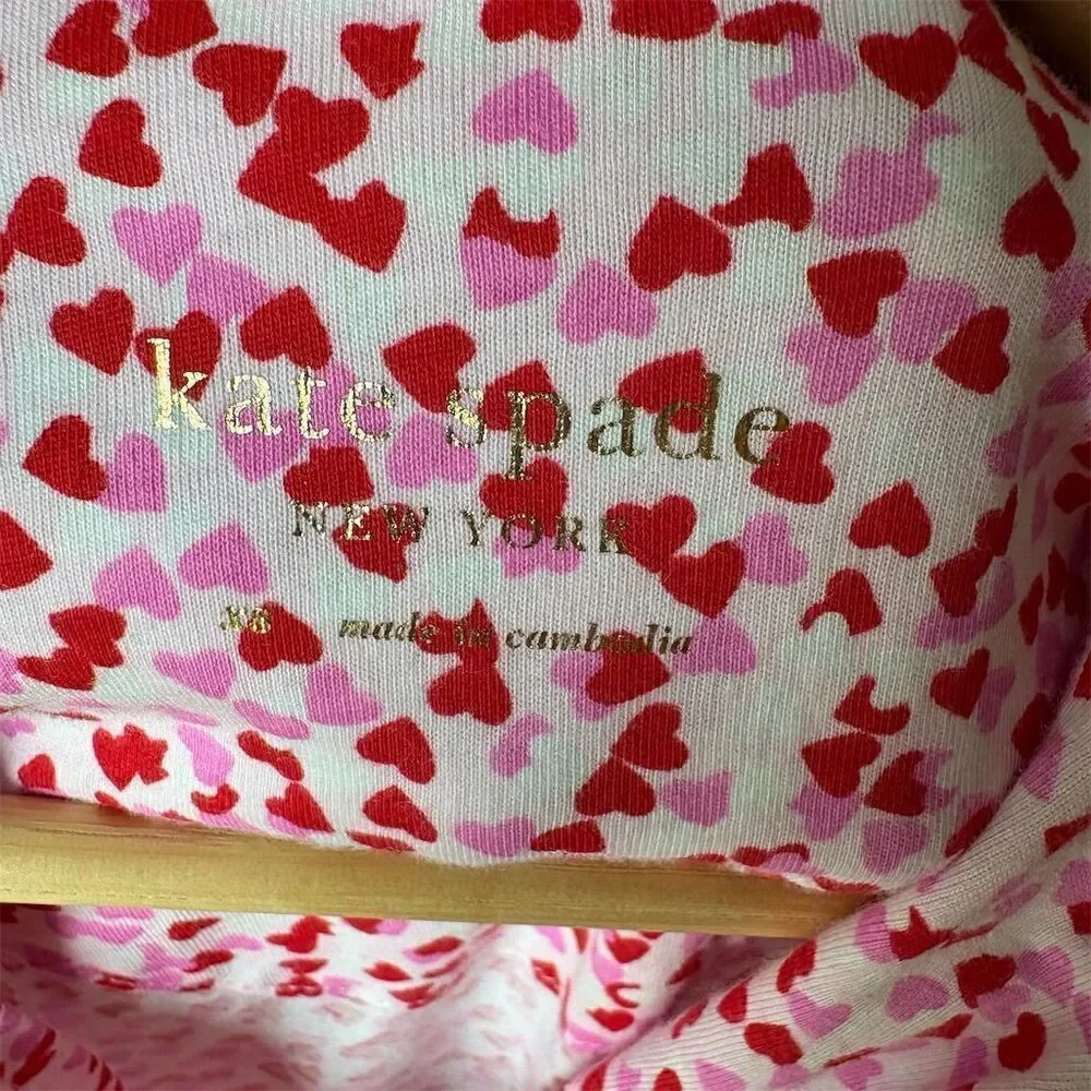 Kate Spade Women's M Pink Heart Confetti Heart Short Sleeve Pajama Set